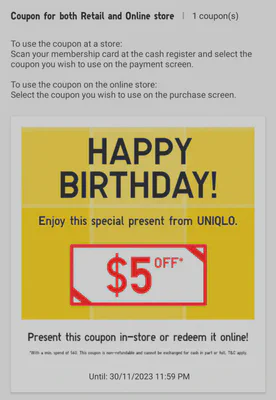 Uniqlo birthday rewards