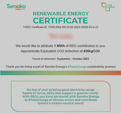 Senoko Energy's LifeGreen24 retired RECs