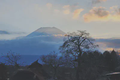 Mt Fuji from Oshino Hakkai at sunset