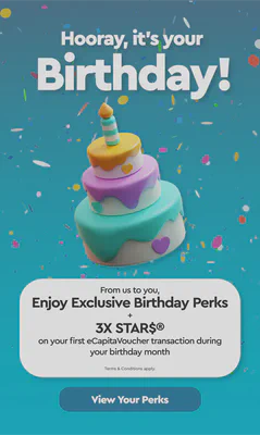 CapitaStar birthday benefits: exclusive perks and 3X STAR$ on the first eCapitaVoucher transaction during the birthday month
