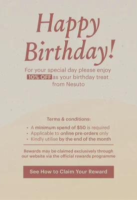 Nesuto birthday reward: 10% off online pre-orders with S$50 minimum spend, valid until the end of the month