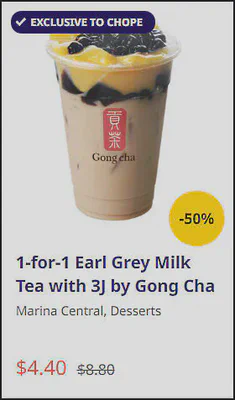 Sample ChopeDeals offer for Gong Cha taken on 25 Dec 2020