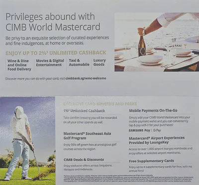CIMB World Mastercard benefits brochure I received in March 2023
