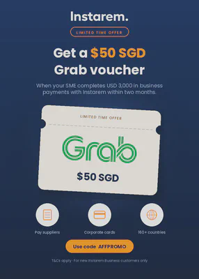 Instarem Business S$50 Grab voucher promotion for new customers using referral code AFFPROMO