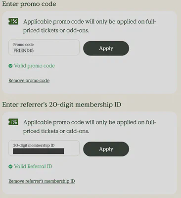 Historical Mandai checkout showing the promo-code and member-ID fields, with the old member ID masked.