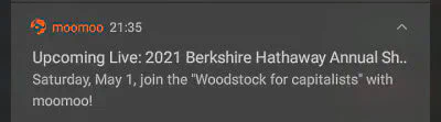 app notification about upcoming Berkshire Hathaway Annual Shareholders Meeting