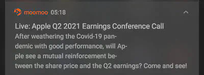 app notification about Apple Earnings Conference Call
