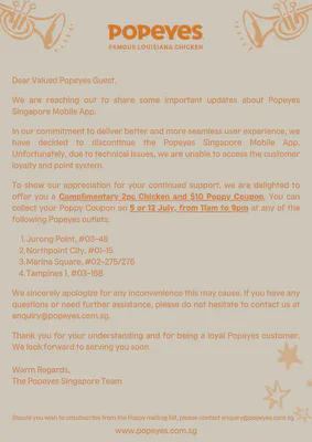 Popeyes is discontinuing their mobile app