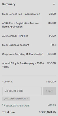 Sleek SG referral code applied in voucher code box at checkout