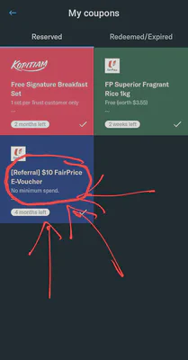 Trust sign up referral benefit: S$10 Fairprice e-voucher