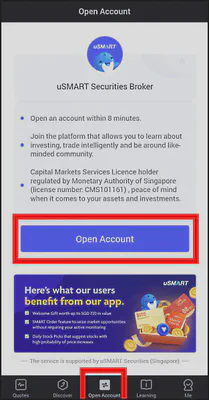 where to find the 'Open Account' option in the uSMART app