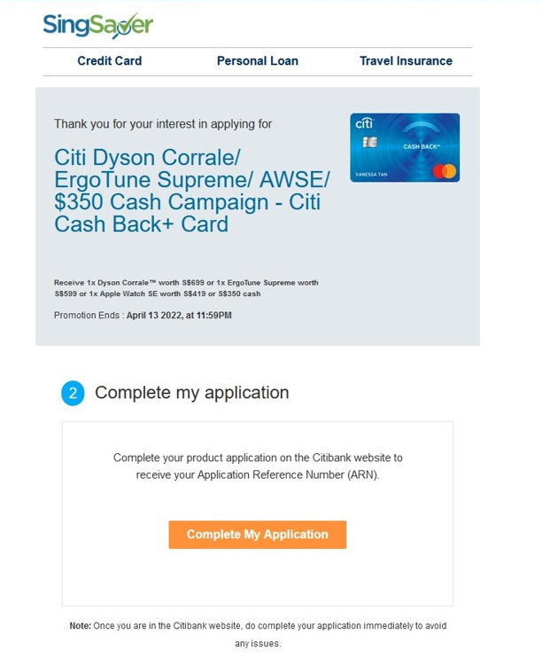 Example: applying for a Citibank card